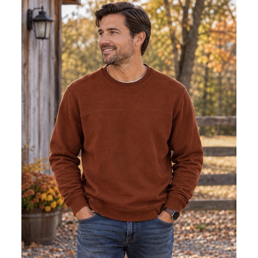 Arrow Men's Crewneck Sweatshirt Brown Fleece Pullover Size Medium